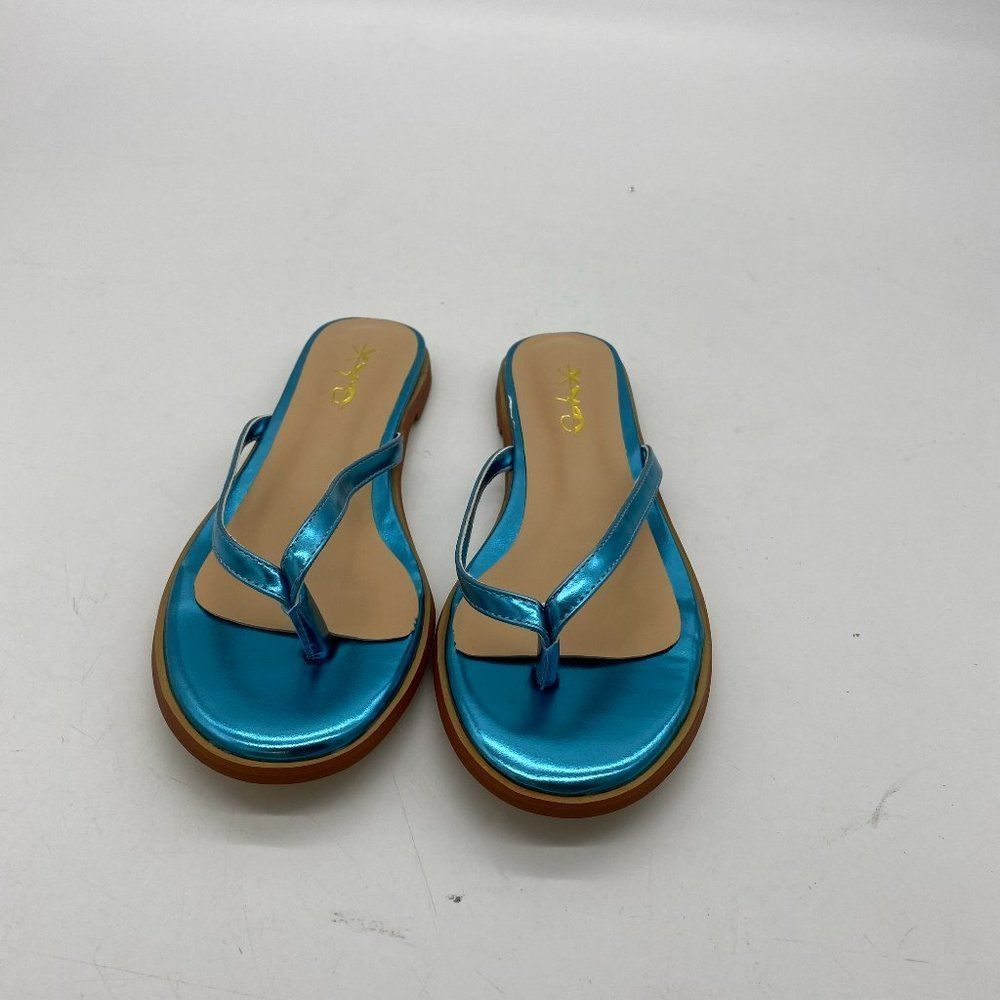 XYD blue round open toe slippers flats mules loafers sandals shoes clogs